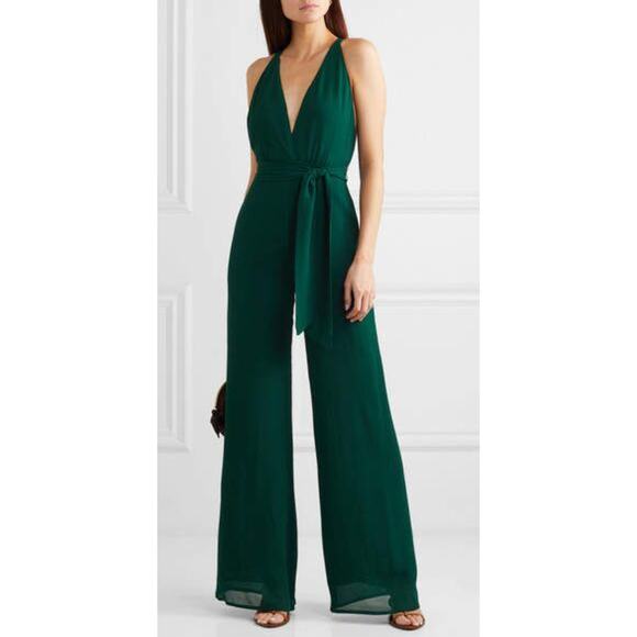 Reformation 4 Sofi Georgette Jumpsuit Emerald Green Wide Leg - Picture 2 of 7